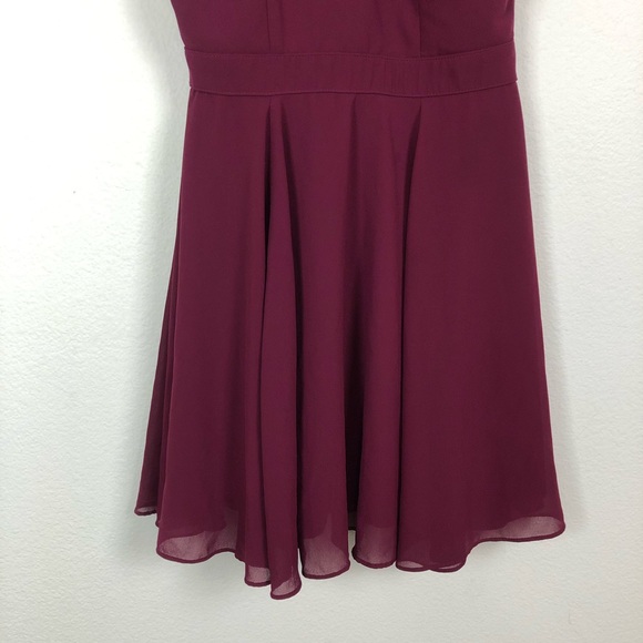 Lulus Chiffon Mini Skater Dress Burgundy Size Small Cocktail Fit & Flare - Picture 5 of 8